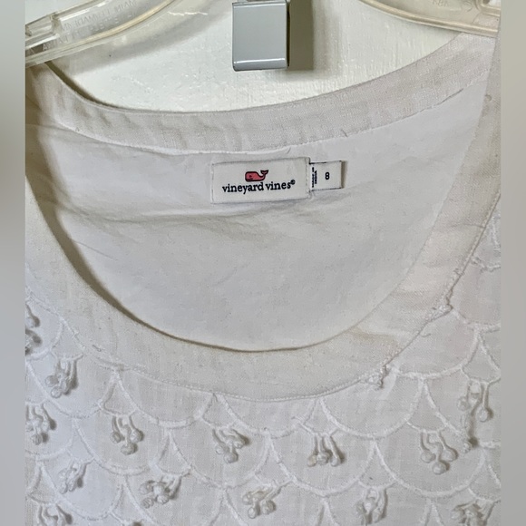 Linen Vineyard Vines Mini.Dress White Scallop Embroidered Shift Nautical in Sz 8 - Picture 6 of 16